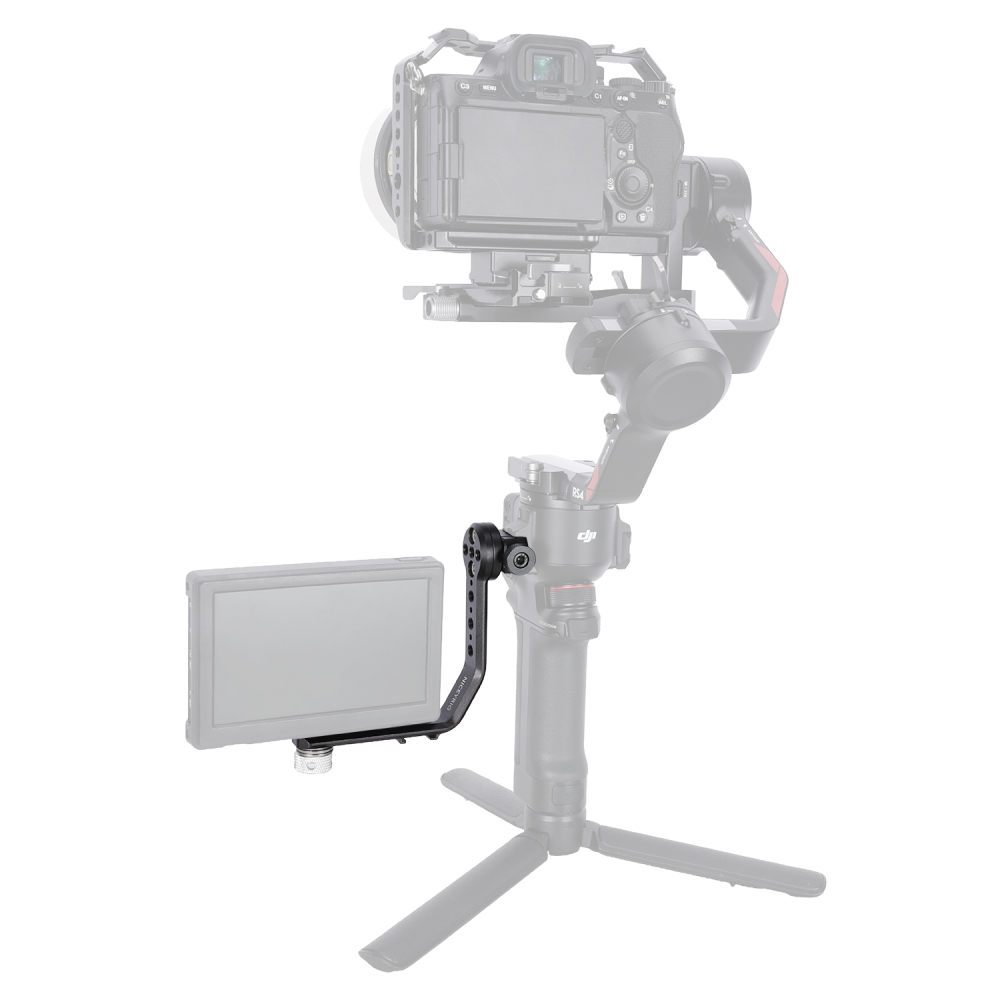 Niceyrig L-shaped Monitor Mounting Bracket with NATO Rail & Cold Shoe Adapter 360° Rotating Damping Knob,1/4" Thread for Microphone, LED Light, Wireless Transmitter Extension