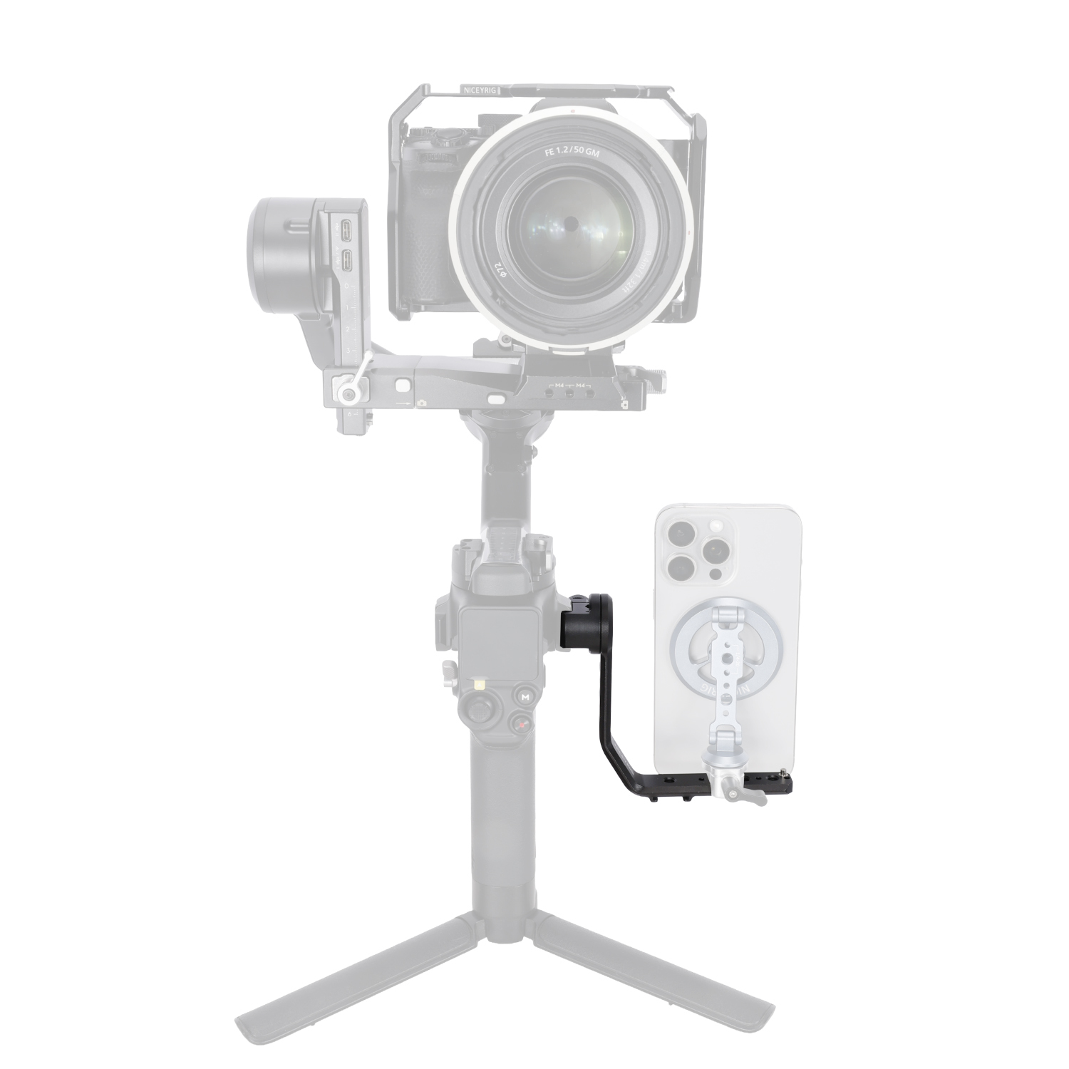 Niceyrig L-shaped Monitor Mounting Bracket with NATO Rail & Cold Shoe Adapter 360° Rotating Damping Knob,1/4" Thread for Microphone, LED Light, Wireless Transmitter Extension