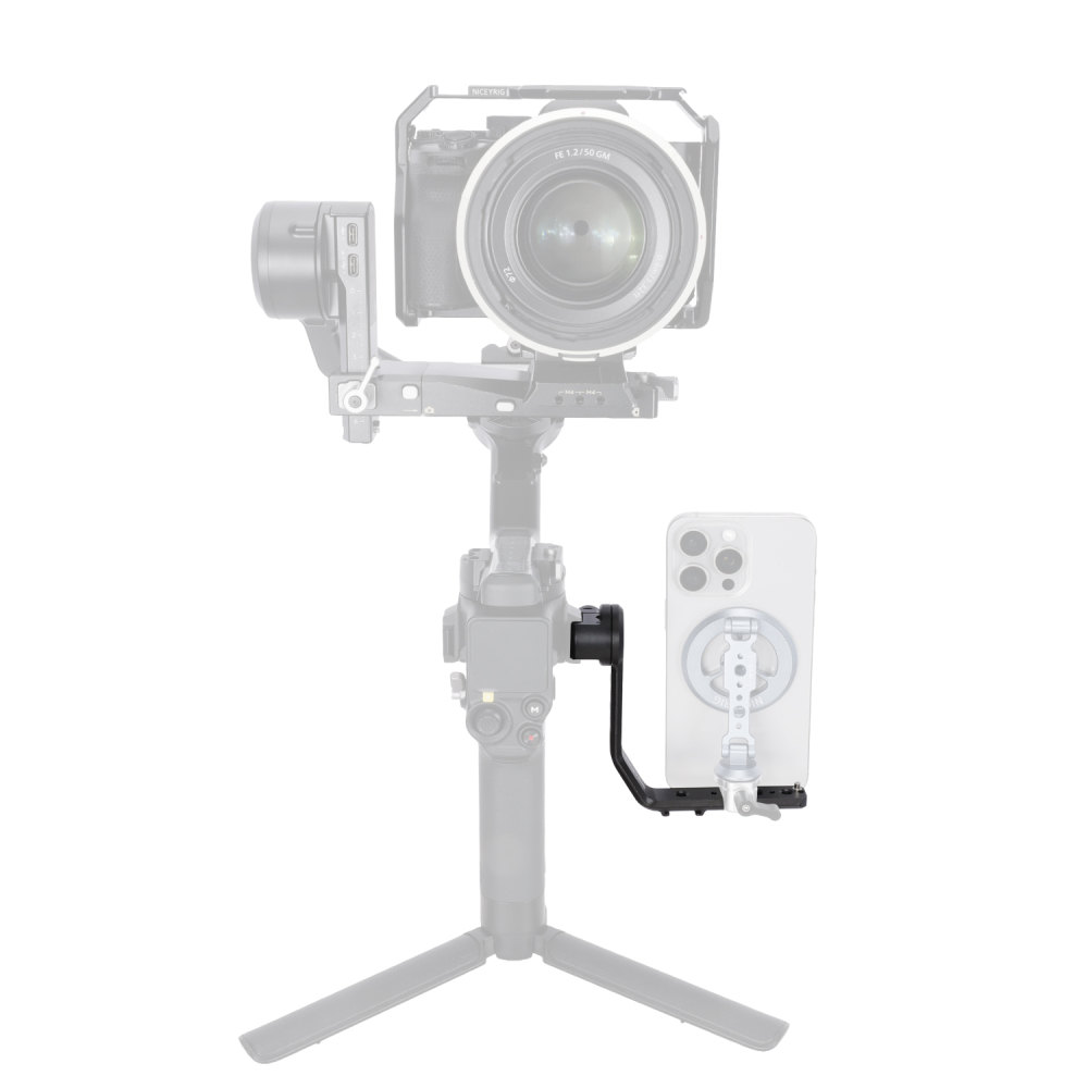 Niceyrig L-shaped Monitor Mounting Bracket with NATO Rail & Cold Shoe Adapter 360° Rotating Damping Knob,1/4" Thread for Microphone, LED Light, Wireless Transmitter Extension
