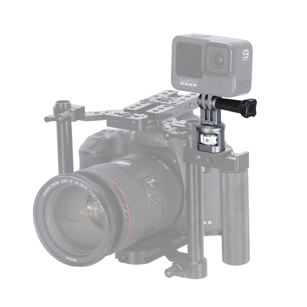 Niceyrig Action Camera Mount Adapter, 1/4"-20 Screw with Retractable Locating Pin for Cage & Gimbal, 360° Rotation Damped Adjustment, Compact & Stable for GoPro Hero 12/11/10/9, DJI Osmo Action, Insta 360