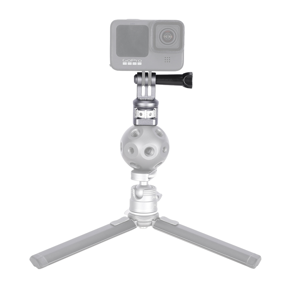 Niceyrig Action Camera Mount Adapter, 1/4"-20 Screw with Retractable Locating Pin for Cage & Gimbal, 360° Rotation Damped Adjustment, Compact & Stable for GoPro Hero 12/11/10/9, DJI Osmo Action, Insta 360