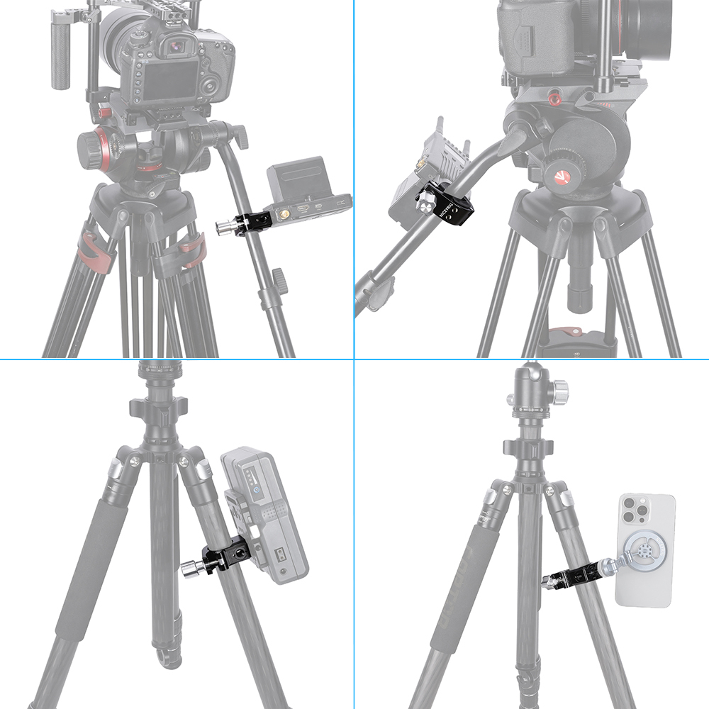 Niceyrig Clamp Mount 3-in-1 Accessory Holder with Nato Rail Cold Shoe Mount 1/4 Thread Holes for Light Stands,Tripods & Round Tubes (Open Range 16.6–31mm)
