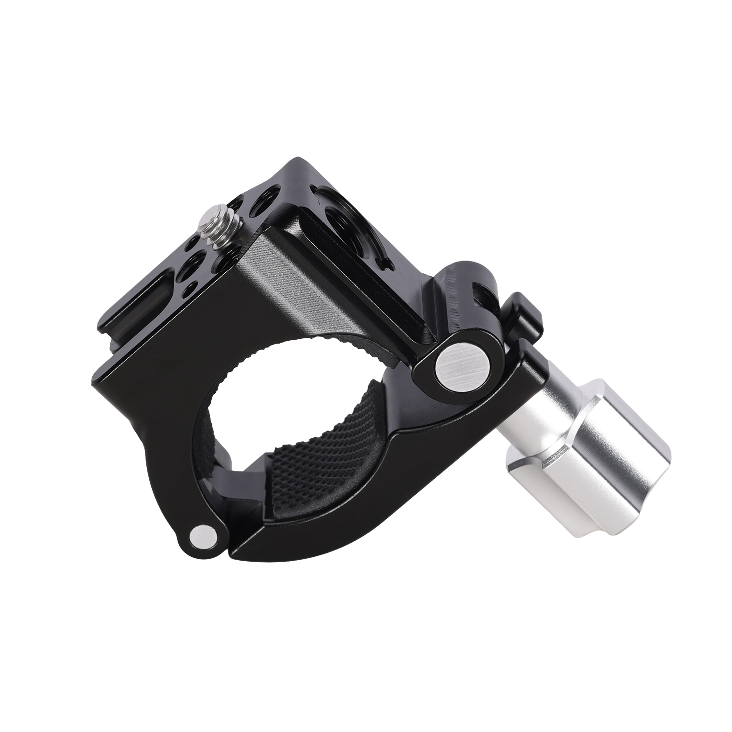 Niceyrig Clamp Mount 3-in-1 Accessory Holder with Nato Rail Cold Shoe Mount 1/4 Thread Holes for Light Stands,Tripods & Round Tubes (Open Range 16.6–31mm)