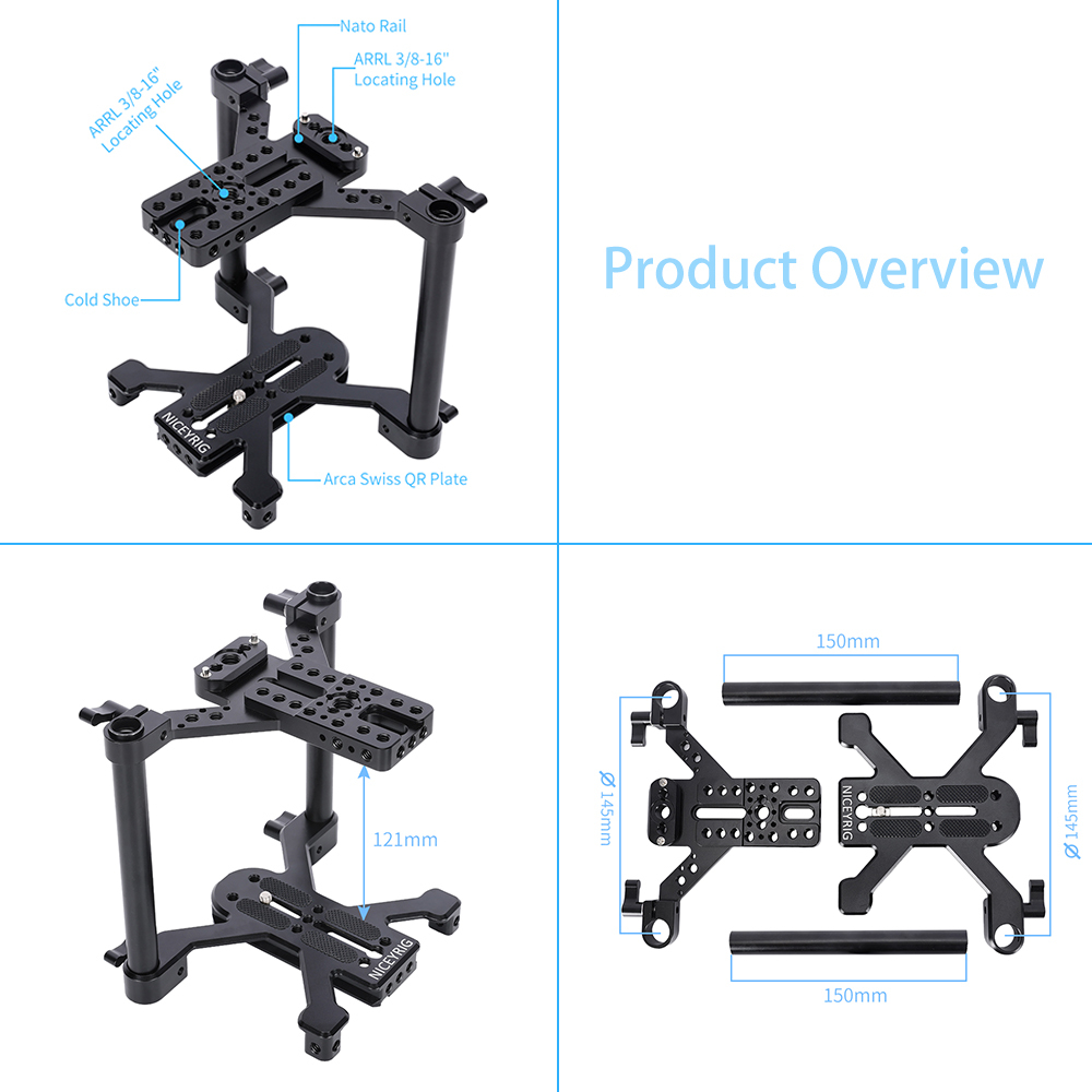 Niceyrig Universal Camera Cage Kit with Quadruped Arca Base Plate for Sony/Nikon/Canon DSLR Cameras