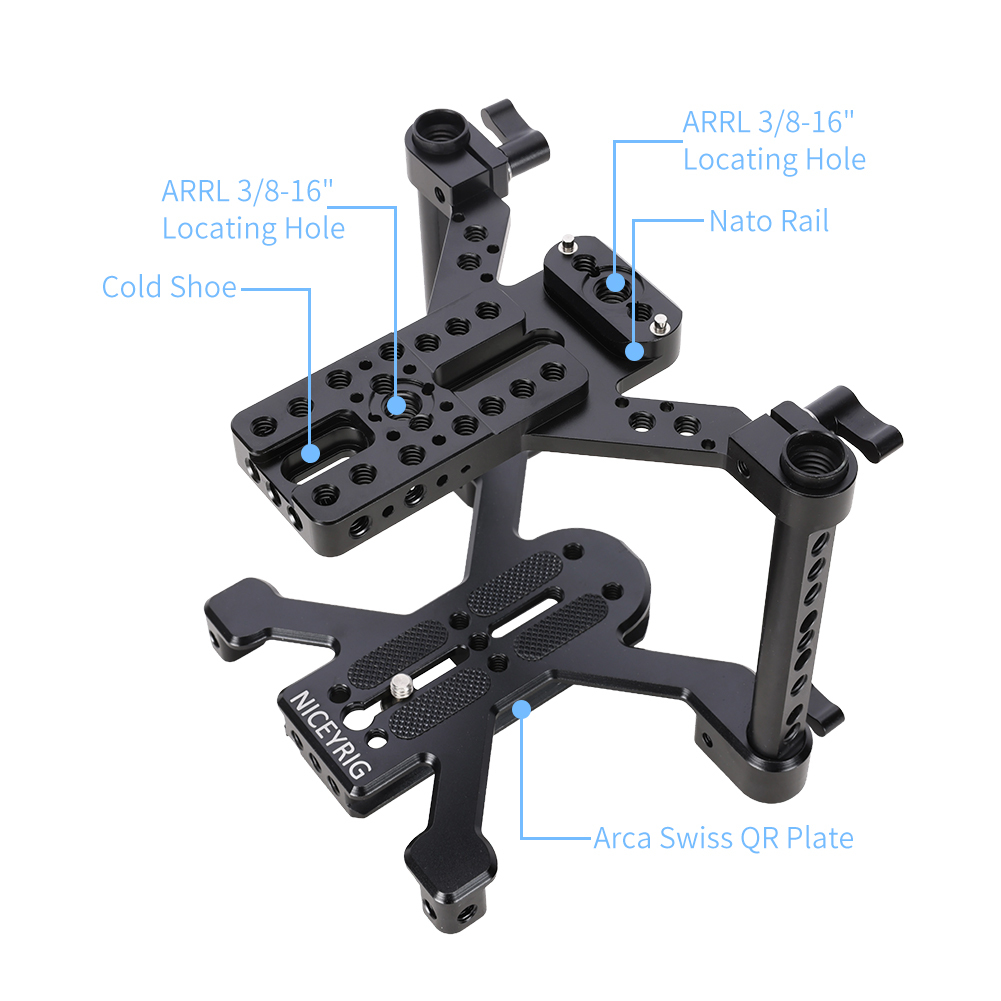 Niceyrig Universal 4-Claw Camera Cage Kit for Mirrorless Cameras Supports Top Handle, Side Handle, 15mm Rods, NATO Rail, Arca-Swiss Tripod Mount