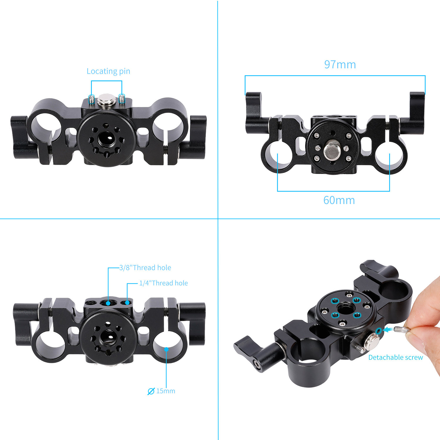 Niceyrig Arri Locating Dual 15MM Rod Clamp with Detachable Locating Pins for Camera Cages,Handles,15MM Rods Extension