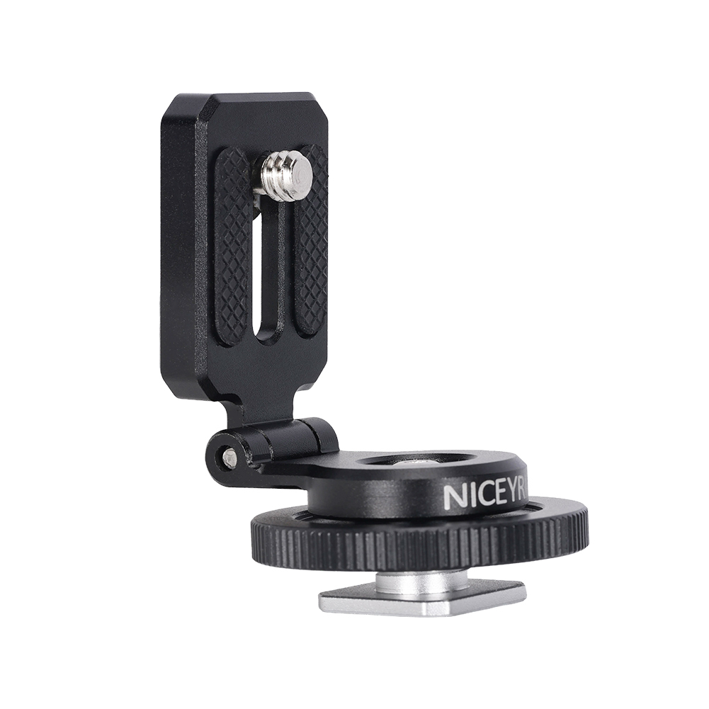 Niceyrig Cold Shoe Mount Adapter for Wireless Transmitter – 180° Tilt Damping Adjustable Cold Shoe Bracket with 1/4"-20 Threaded Hole, Anti-Scratch Pad, Camera & Stabilizer Gimbal Compatible