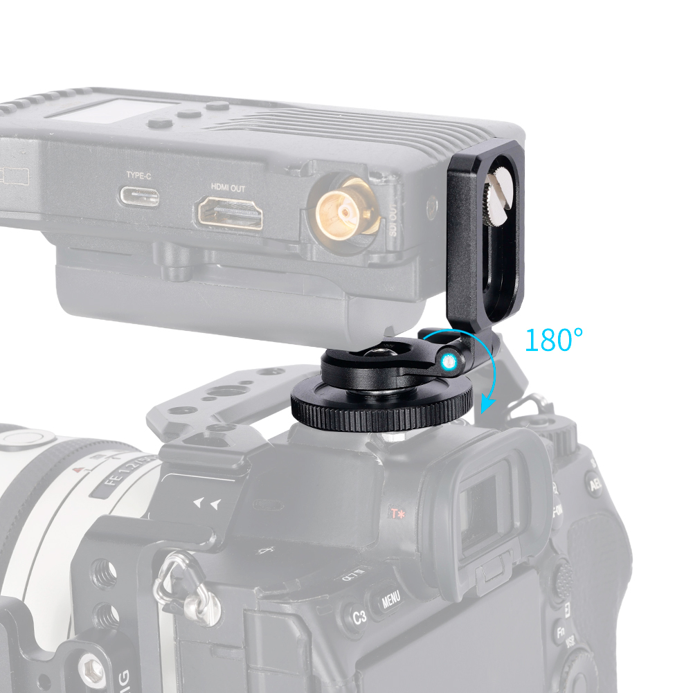 Niceyrig Cold Shoe Mount Adapter for Wireless Transmitter – 180° Tilt Damping Adjustable Cold Shoe Bracket with 1/4"-20 Threaded Hole, Anti-Scratch Pad, Camera & Stabilizer Gimbal Compatible