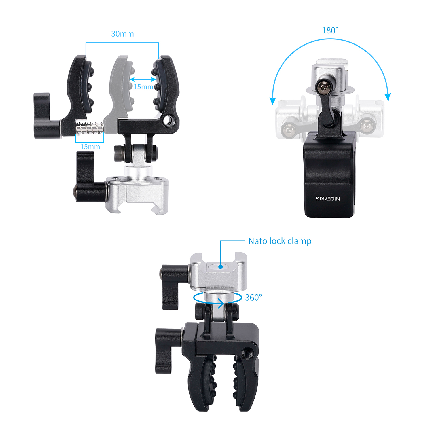 Niceyrig Microphone NATO Clamp Mount 18-30mm Adjustable Clamping Quick Mount for Camera Cage & Top Handle