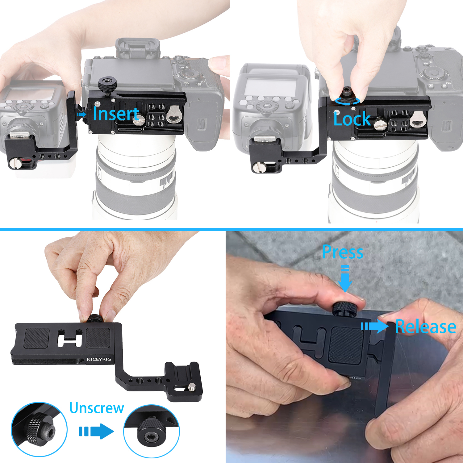 Niceyrig Compact Arca Tripod Mount Plate with Cold Shoe Mount for Flashlights,Trigger, Wireless Transmitters, Smartphone, Monitors Mounting
