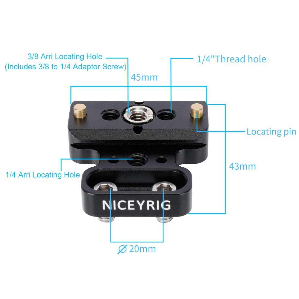 Niceyrig Nato Rail Adaptor for Nato Clamp Side Handle Reposition Mount Comes with Arri Locating Thread Holes & Anti-Drop Pins