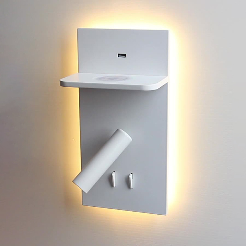 3W+6W LED-Wandleuchten fürs Schlafzimmer mit USB-Anschluss und kabellosem Ladegerät