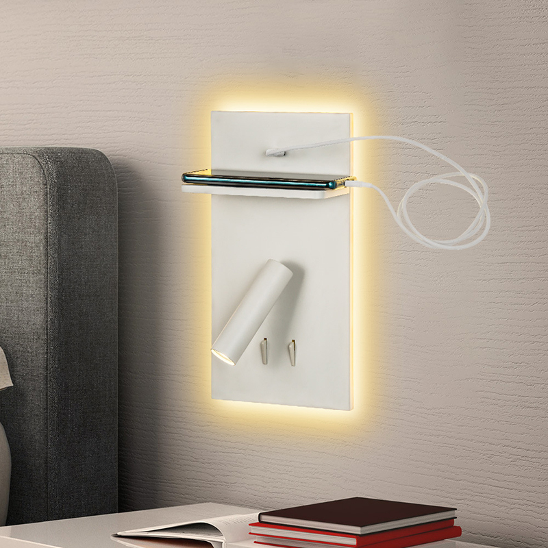 3W+6W LED-Wandleuchten fürs Schlafzimmer mit USB-Anschluss und kabellosem Ladegerät
