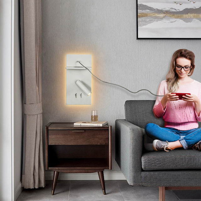3W+6W LED bedroom wall lights with usb port and wireless charger,