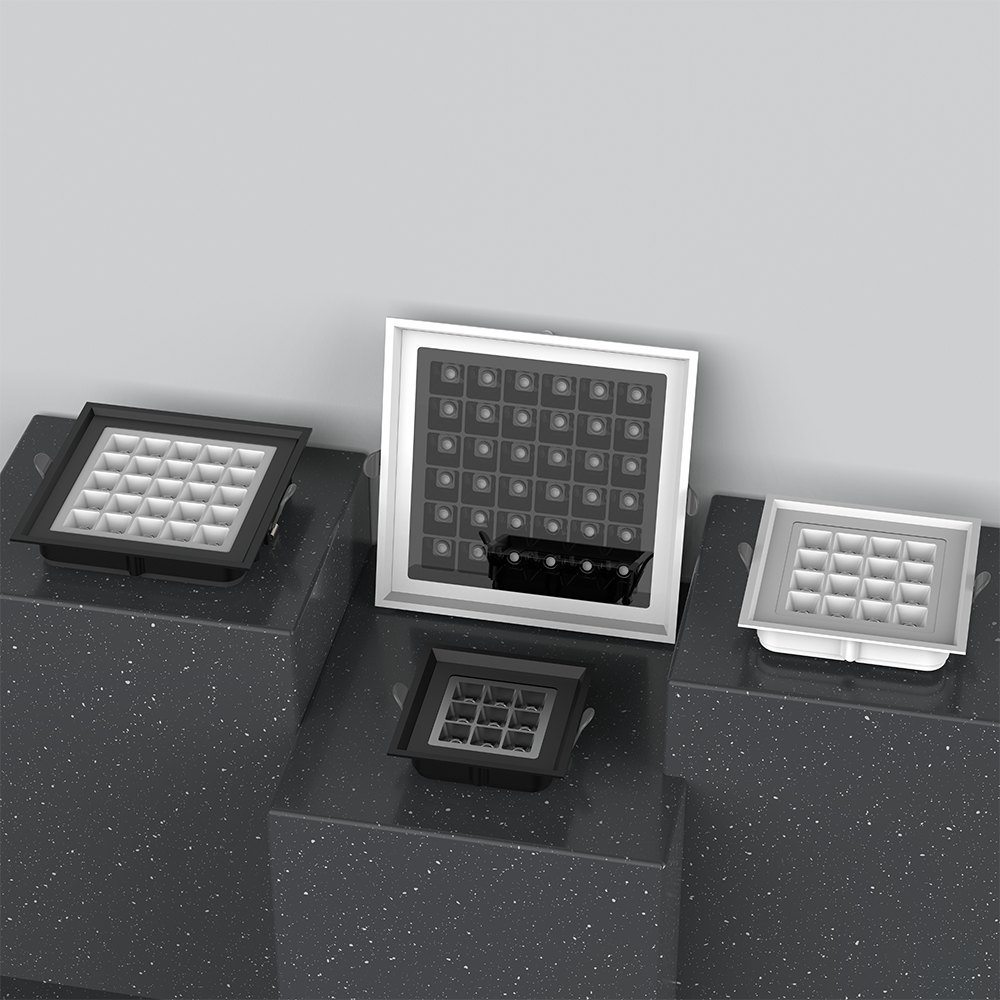 Downlights LED carrés à intensité variable 9 W, 16 W, 25 W, 36 W, coupe-feu