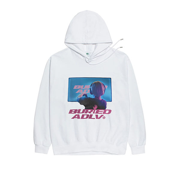 BA x ADLV HOODIE PINK SCREEN WHITE