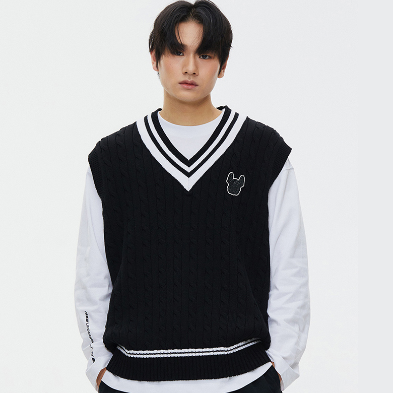 【WOOHWA】MINIMAL NE VEST JK Life Work V-Neck Knit Vest