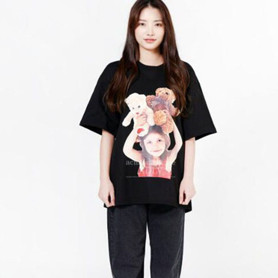 acmé de la vie BABY FACE RED DRESS SHORT SLEEVE T-SHIRT BLACK WHITE