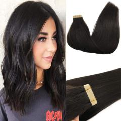 Tape in Hair Extensions Natural Black Real Human Hair Seamless Straight Hair Extensions 20pcs 50g 20inch, #1b
