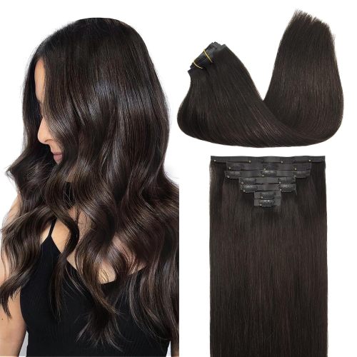Seamless Clip In Hair Extensions Remy Real Human Hair Extension with Invisible PU Skin Weft 18 Inch 130g 7pcs Dark Brown Natural &amp; Thick &amp; Straight Hair Extensions for Women