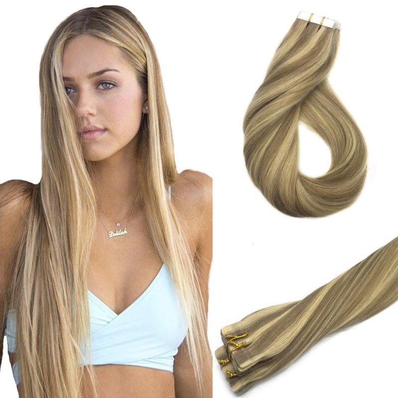 18inch Blonde Hair Extensions Light Blonde Highlighted Golden Blonde Tape in Hair Extensions Skin Weft Remy Human Hair Extensions Tape in 50g 20pcs