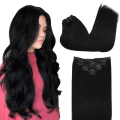 Clip-in Hair Extensions for Women, Soft & Natural, Handmade Real Human Hair Extensions, Natural black, Long, Straight #1B, 7pcs 120g 20 inches