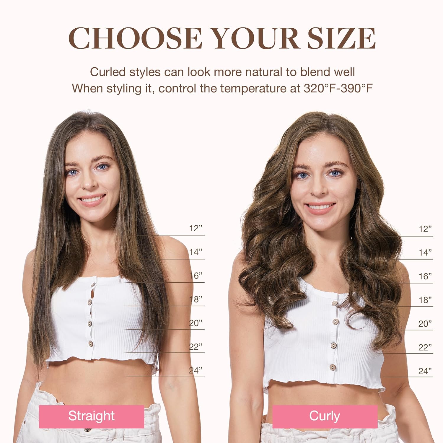 Clip-in Hair Extensions for Women, Soft & Natural, Handmade Real Human Hair Extensions, Chocolate Brown to Caramel Blonde, Long, Straight #(4/27)/4, 7pcs 120g 14 inches