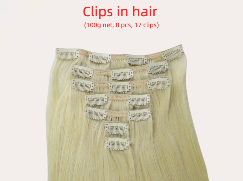 Clips in Hair-Hair extensions(100g net, 8 pcs, 17 clips)