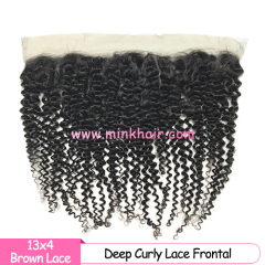 Brown Lace Diamond Virgin Hair Mink Brazilian Hair Deep Curly Wave Lace Frontal