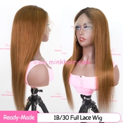 Ready-Made Ombre 1B/30 Colored Full Lace Wig 150% Density Silky Straight