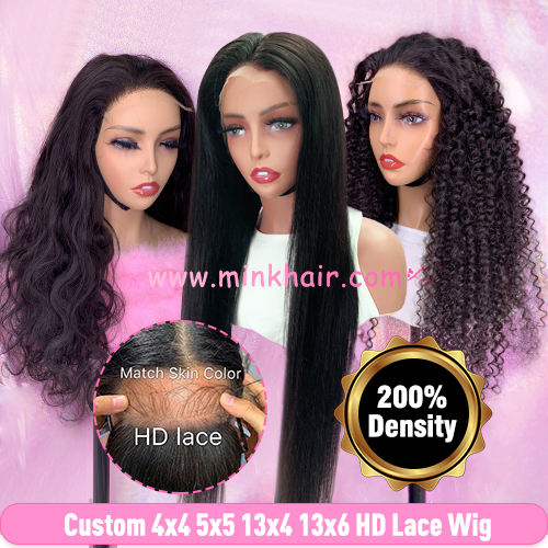 Custom 4x4 5x5 13x4 13x6 HD Lace Closure Frontal Wig 200% Density 10A Wholesale Wig