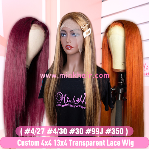 Custom #4/27 #4/30 #30 #350 #99J 13x4 Frontal Wig and 4x4 Closure Wig 180% Density Human Hair Ombre Lace Wigs