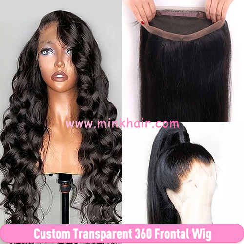 Custom Transparent 360 Frontal Wig Human Hair Wigs 180% 200% Density