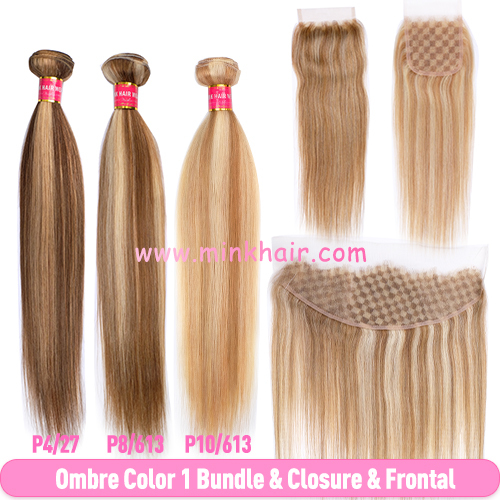 Ombre P4/27 P8/613 P10/613 Color Hair Bundle Lace Closure Lace Frontal