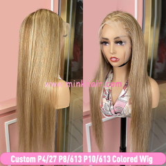 Custom P4/27 P8/613 P10/613 Colored Wig 180% Density Transparent Ombre Lace Wigs (Ready to Ship)