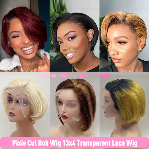 Ready-Made Pixie Cut Bob Wig 13x4 Transparent Lace Wig Human Hair