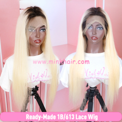 Ready-Made 1B/613 Lace Frontal Wig & Full Lace Wig 150% Density Transparent Lace 100% Human Hair Colored Wig