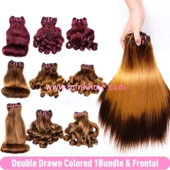 Double Drawn #4/27 #4/27/4 #99J Color Hair Bundle & Lace Frontal