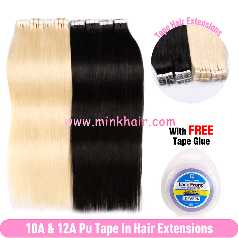 10A #1B &amp; 12A #613 Color Pu Tape In Hair-Extensions