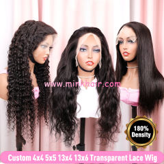 Custom Transparent 4x4 5x5 13x4 13x6 Lace Closure Wig Full Frontal 180% Density Wholesale Wig (Ready to Ship)