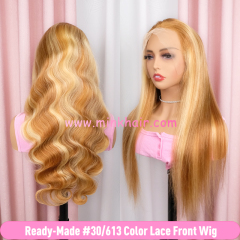 Ready-Made Lace Front Wig 13x4 Transparent Lace 150% Density Body Wave Silky Straight 30/613 Color (Ready to Ship)