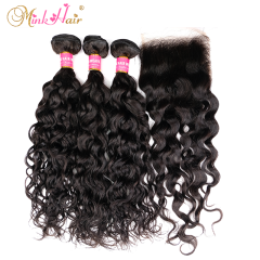 Mink Hair Water Wave 3 Bundle Deals With Lace Closure Frontal Hair Brazilian Wholesale