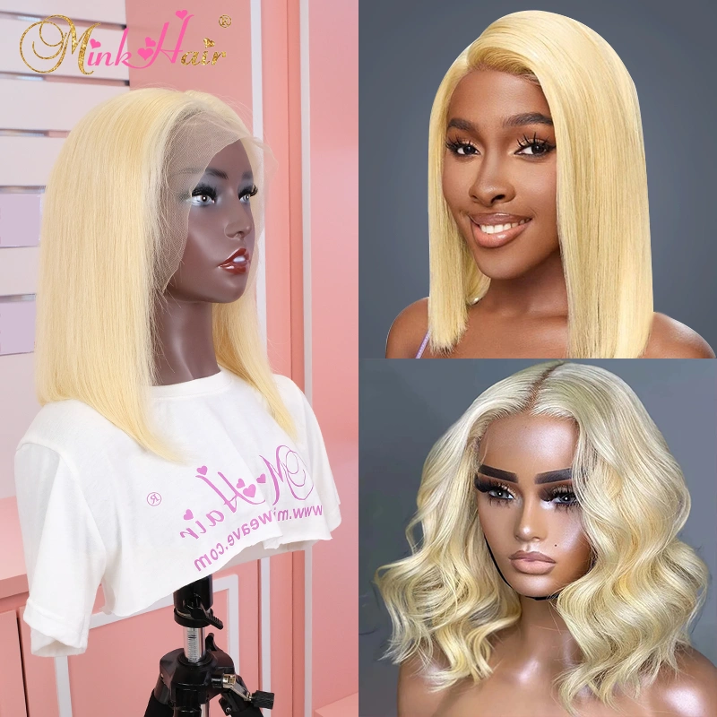 Custom #613 Blonde 4x4 5x5 6x6 Closure Bob Wig and 13x4 13x6 Lace Front Bob Wig 180% Density Wig