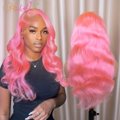 Ready-Made Pink Color Body Wave 13x4 Transparent Lace Front Wig 150% Density (Ready to Ship)