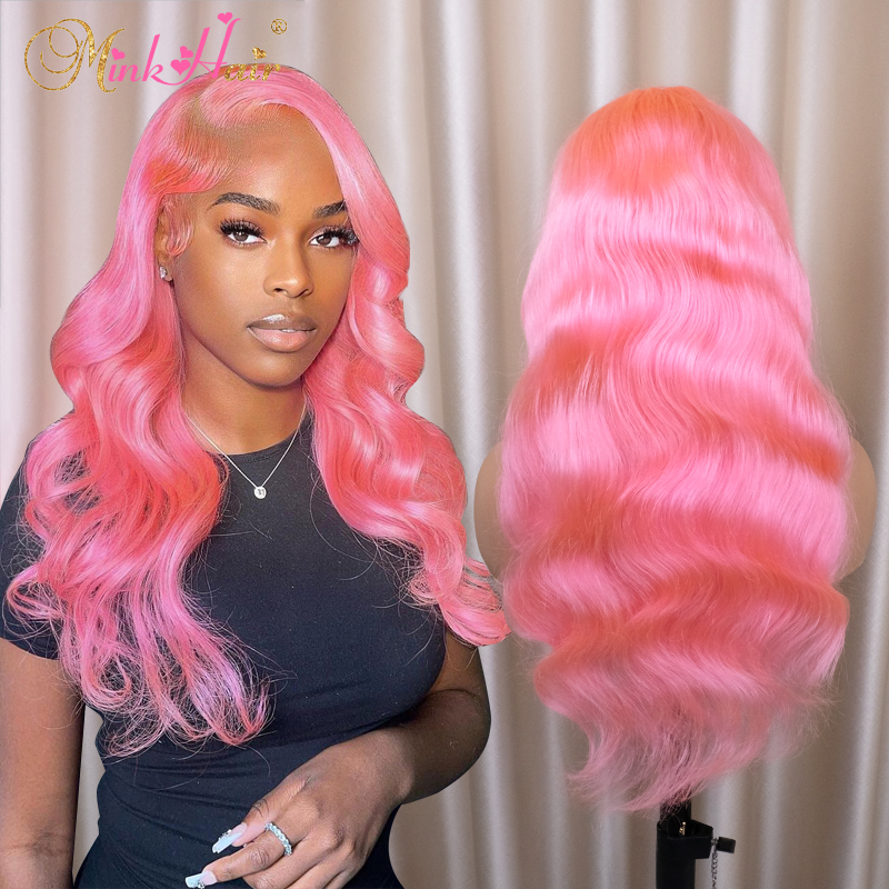 Ready-Made Pink Color Body Wave 13x4 Transparent Lace Front Wig 150% Density (Ready to Ship)