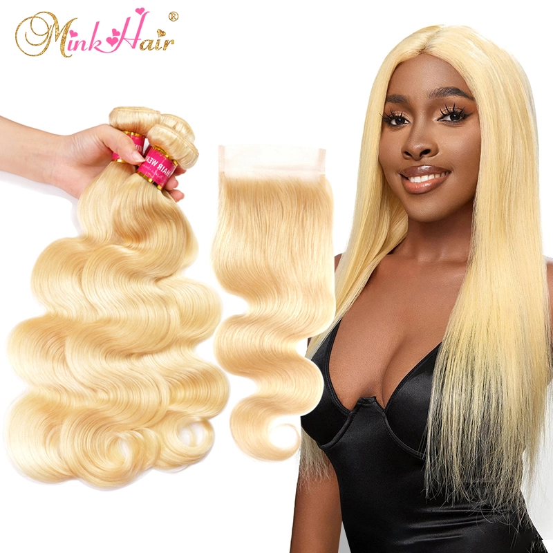 613 Blonde 3 Hair Bundles With Lace Closure Frontal Brazilian Hair Bundle Deals