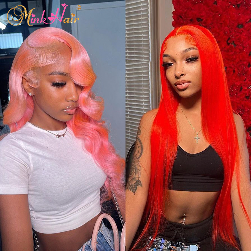 Custom Pink Color Red Color 4x4 Lace Closure and 13x4 Lace Frontal Wig