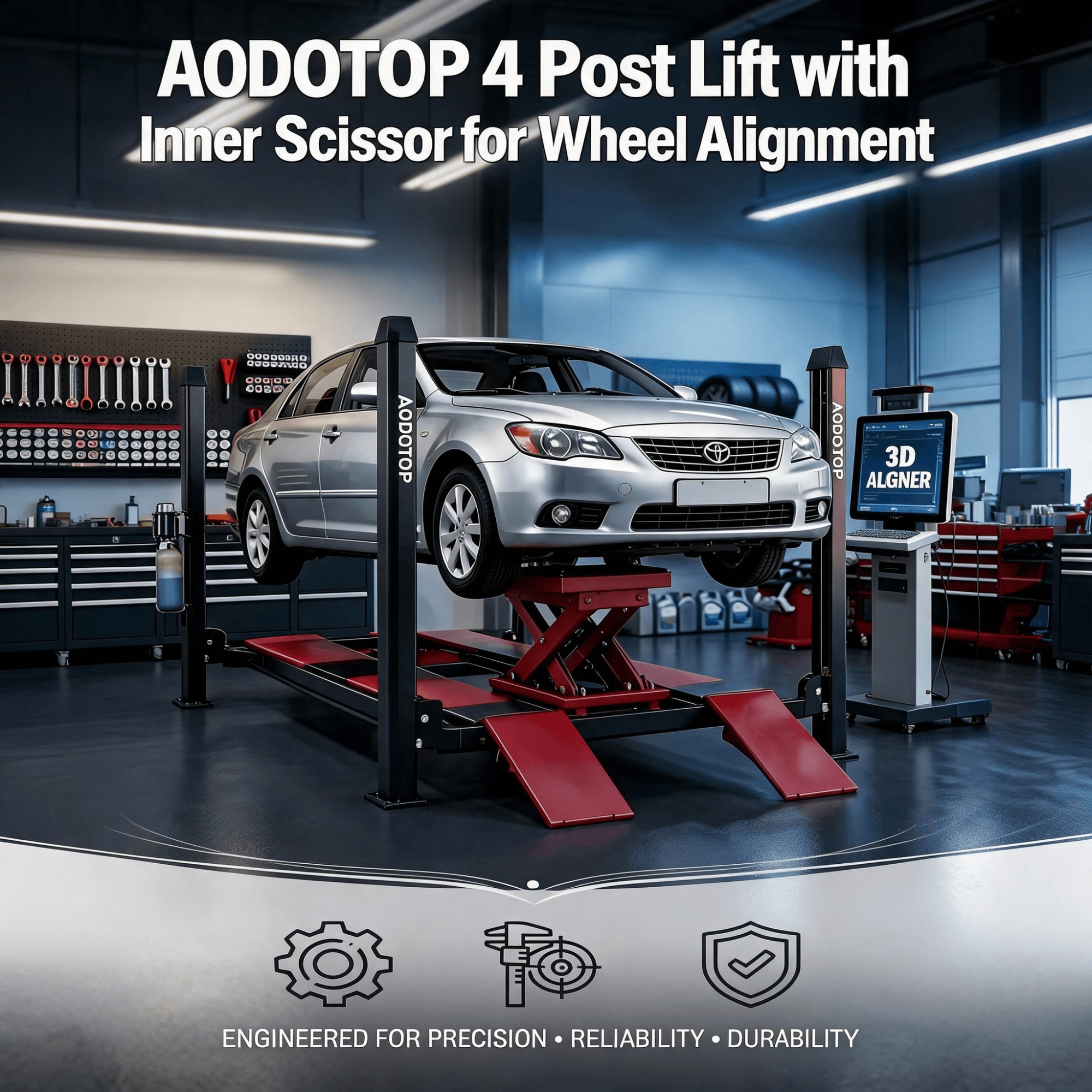 4000kg Four Post Car Lift with Electric Trolley for Wheel Alignment Garage