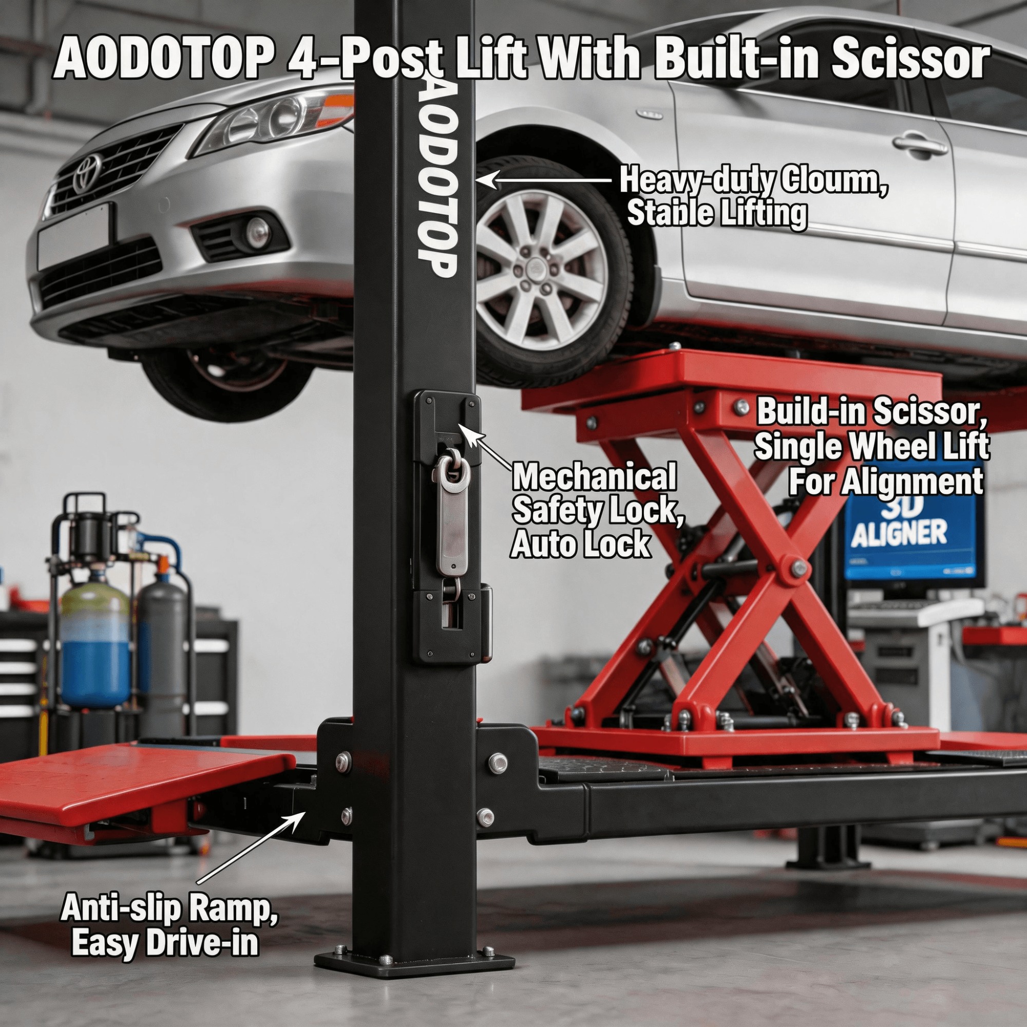 4000kg Four Post Car Lift with Electric Trolley for Wheel Alignment Garage