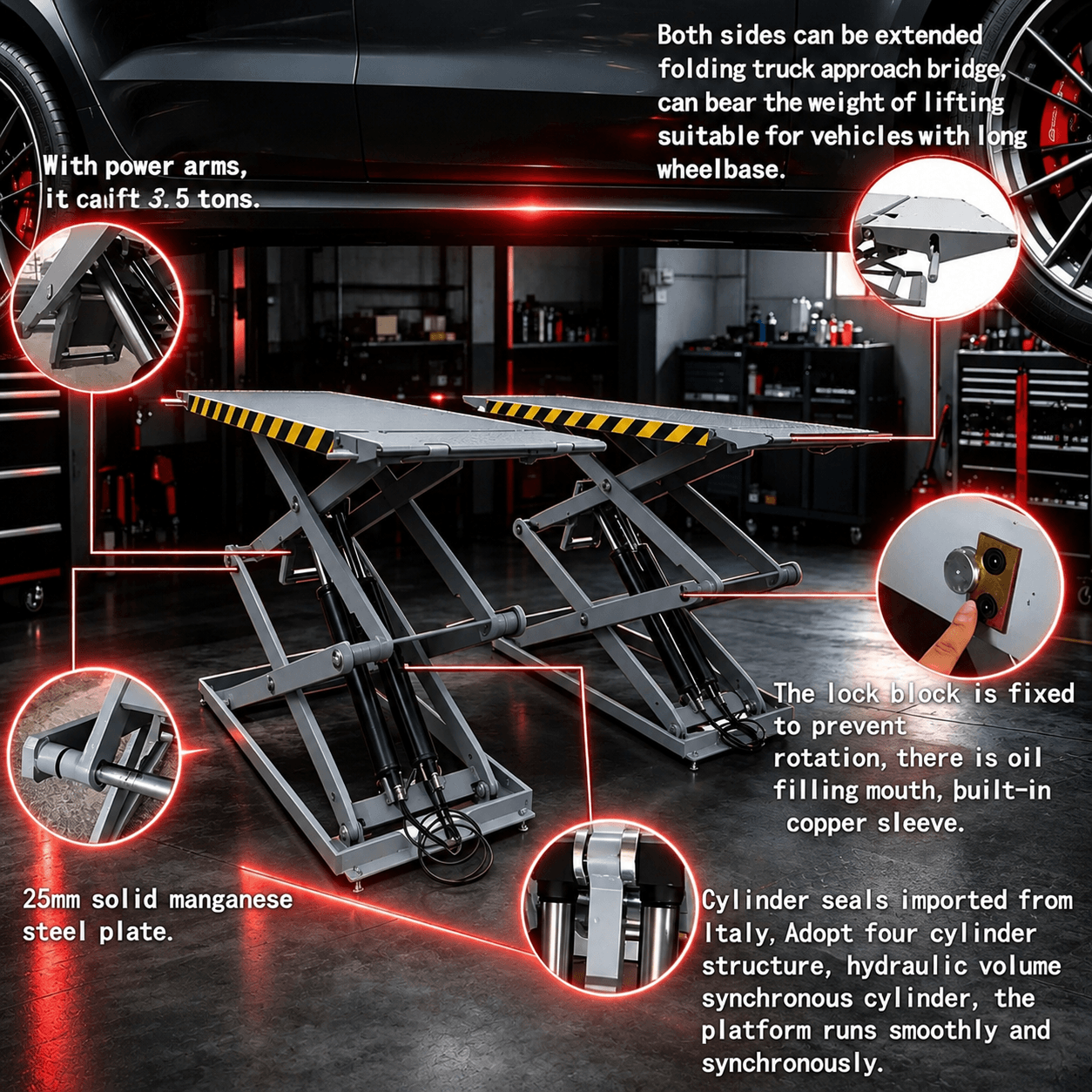 3500kg Scissor Type Hydraulic Ultra-Thin Scissors Car Lift with Lifting Height 1990mm